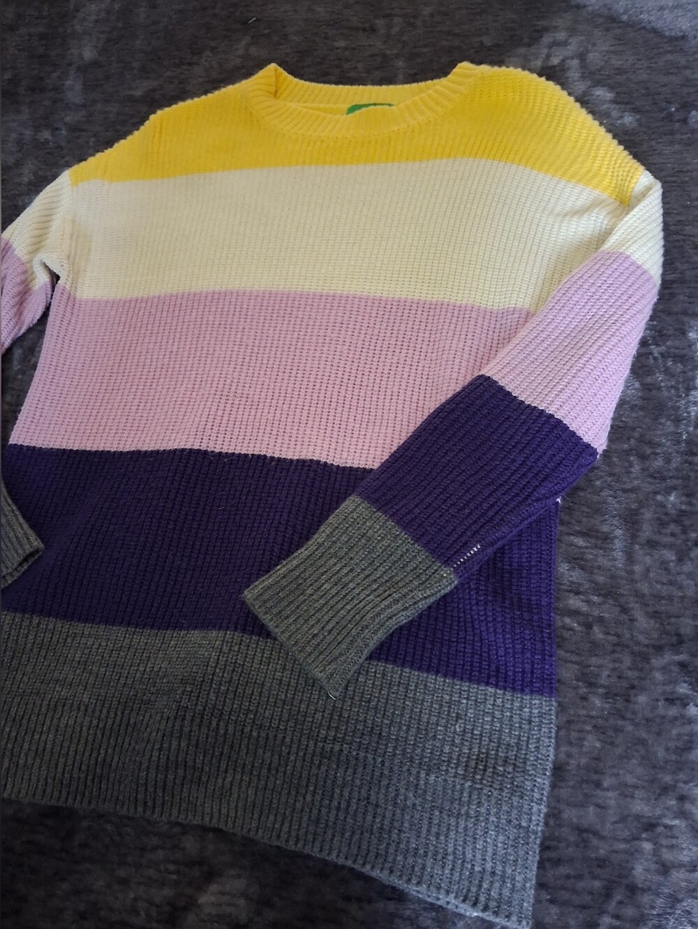 Dip Womens Striped Colorblock Knit Crew Neck Sweater Yellow, Purple, Grey SizeXS